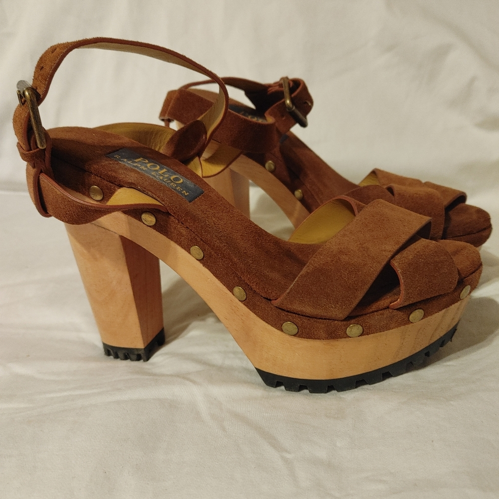 New - Polo Ralph Lauren lacie brown suede glogs .